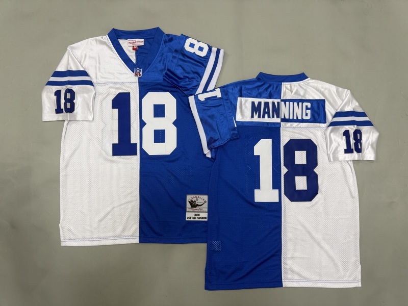 Men 2025 Indianapolis Colts #18 Manning white blue Throwback Limited NFL Jersey style 001